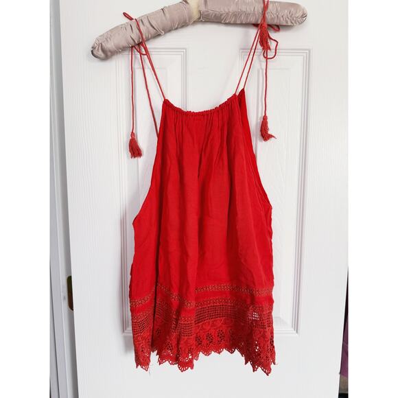 Alice + Olivia Cottagecore Tassle Cami Tank Top XS Red Boho Designer Holiday - Picture 3 of 10